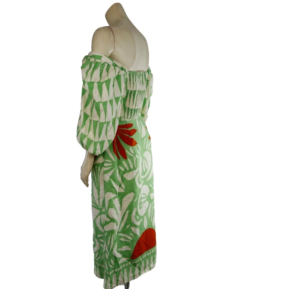 Maison D'Amelie 2pc Matching Set Green Abstract Print Crop Top & Midi Skirt Sz S